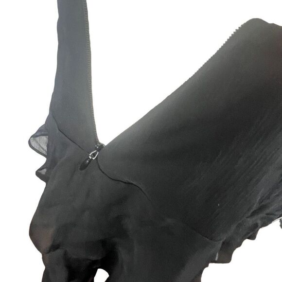 Drew Anthropologie 100% silk black sheer ruffled mini skirt sz 10 side zipper - Picture 7 of 11